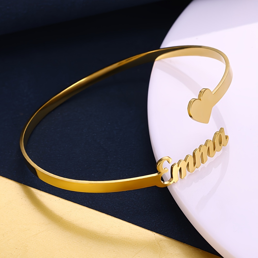Personalized Emma Open Cuff Bracelet with Heart Charm