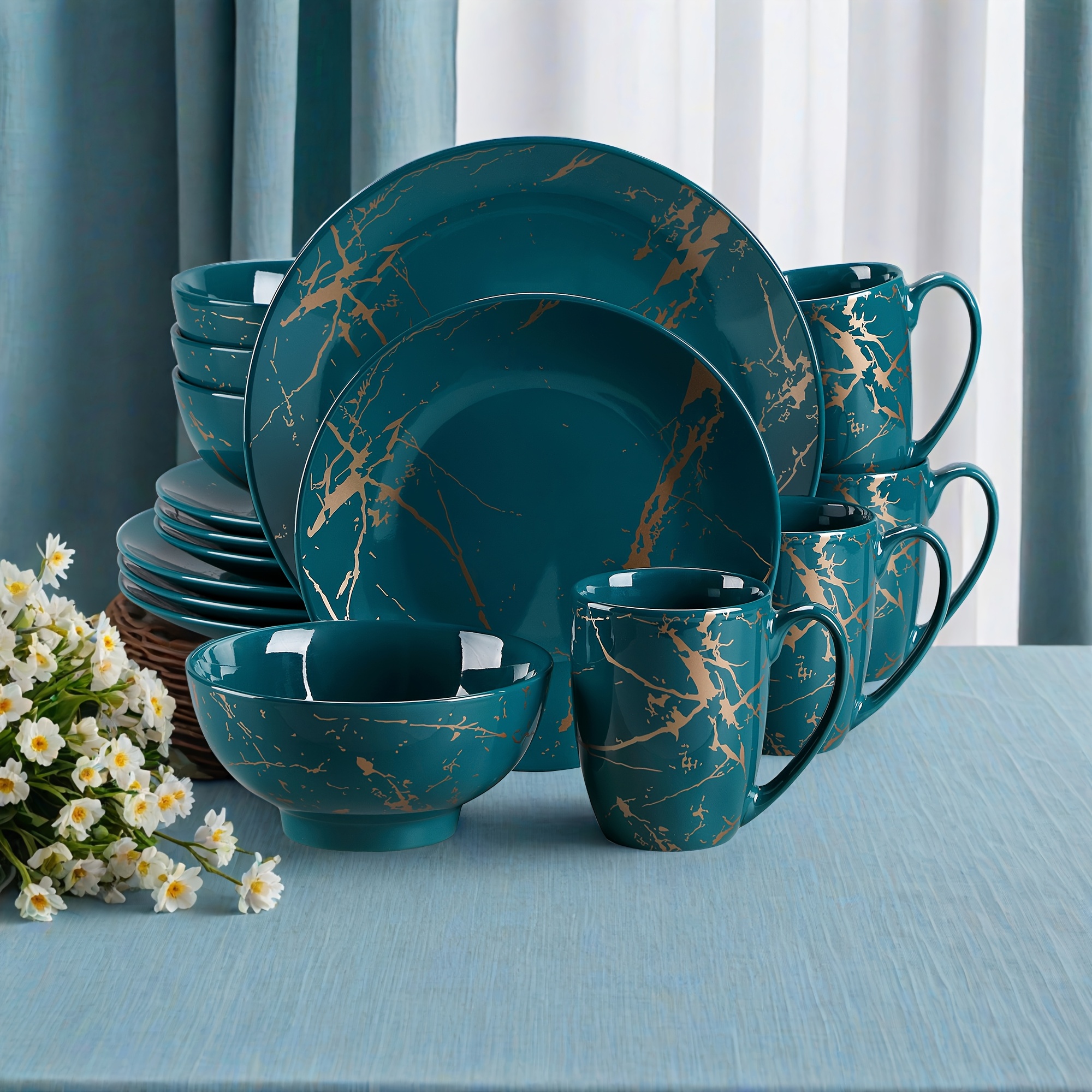 Dinnerware Sets For , 16pcs Plates, Mug And Bowls Sets, Scratch Resistant Dish Set, Dishwasher Safe, Embossed Ribbed Kitchen Dinner Set, Non-slip Plate And Bowl Set, Dinner-quality Dinnerware Sets