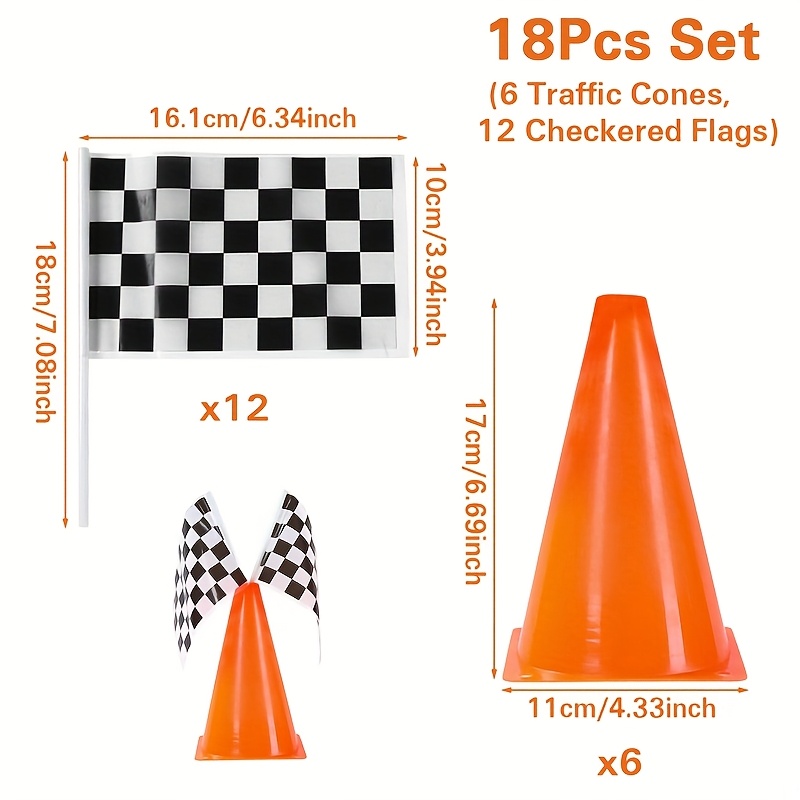 TEMU 18pcs, Traffic Barrier Cone Black White Checkered Flag, Racing Theme Decor, Happy Birthday Party Decoration, Shower Party Supplies, Anniversary