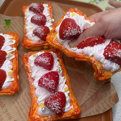 handmade strawberry sauce cream squeeze toy made of soft with realistic strawberry and tart pastry slow rising and bouncy sticky texture suitable for desk decoration christmas halloween easter and birthday gifts gift item with fun