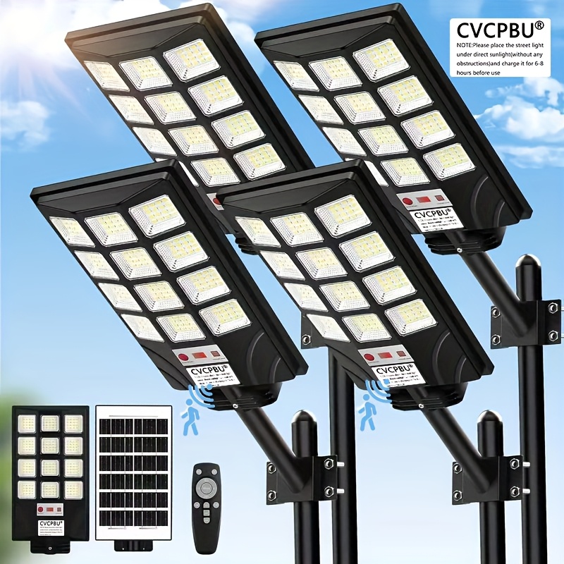 4 Packs/2 Packs of Solar Street Lights Outdoor 400 LED Beads, 6500K Waterproof Sensor Solar Floodlight with Remote Control, Commercial Area Parking Lot Night Lighting, Dusk to Dawn