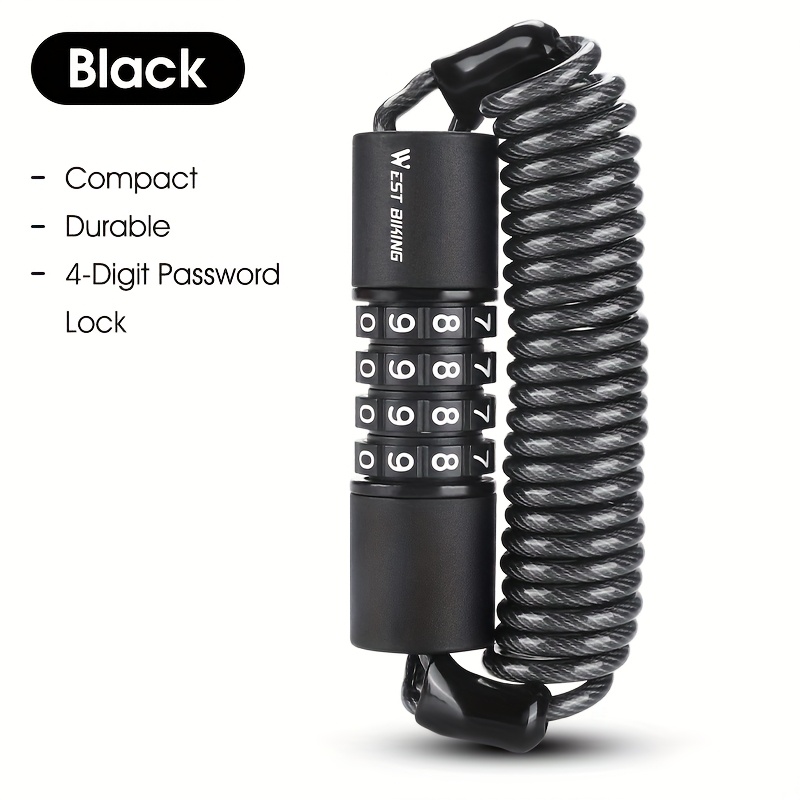 Image of West Biking 1pc Bicycle 4-digit Password Combination Chain Lock Portable Mini Small Bicycle Helmet Lock Equipped With Anti-theft Password Durable Metal Durable Steel Cable Bike Lock Bicycle Additions