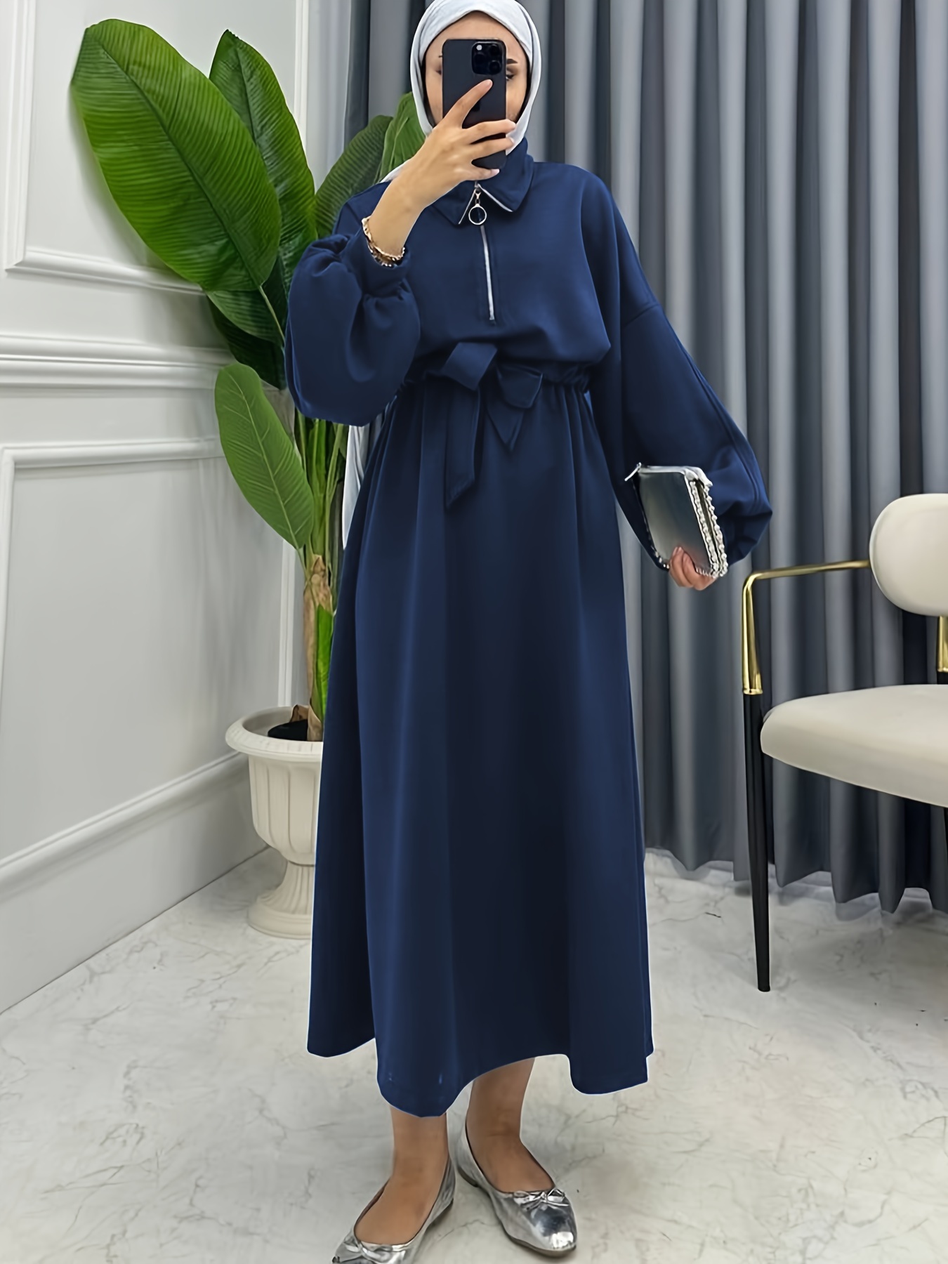 womens middle eastern muslim solid winter dress - Temu