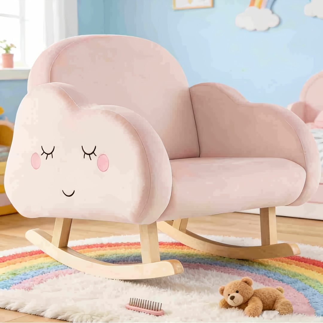 Image of Rocking Chair, Padded Rocker With Sturdy Legs And Non-slip Foot Pads, Ideal For Nursery, Playroom, Bedroom, Or Kindergarten, A Perfect Gift For Boys And Girls, In Pink