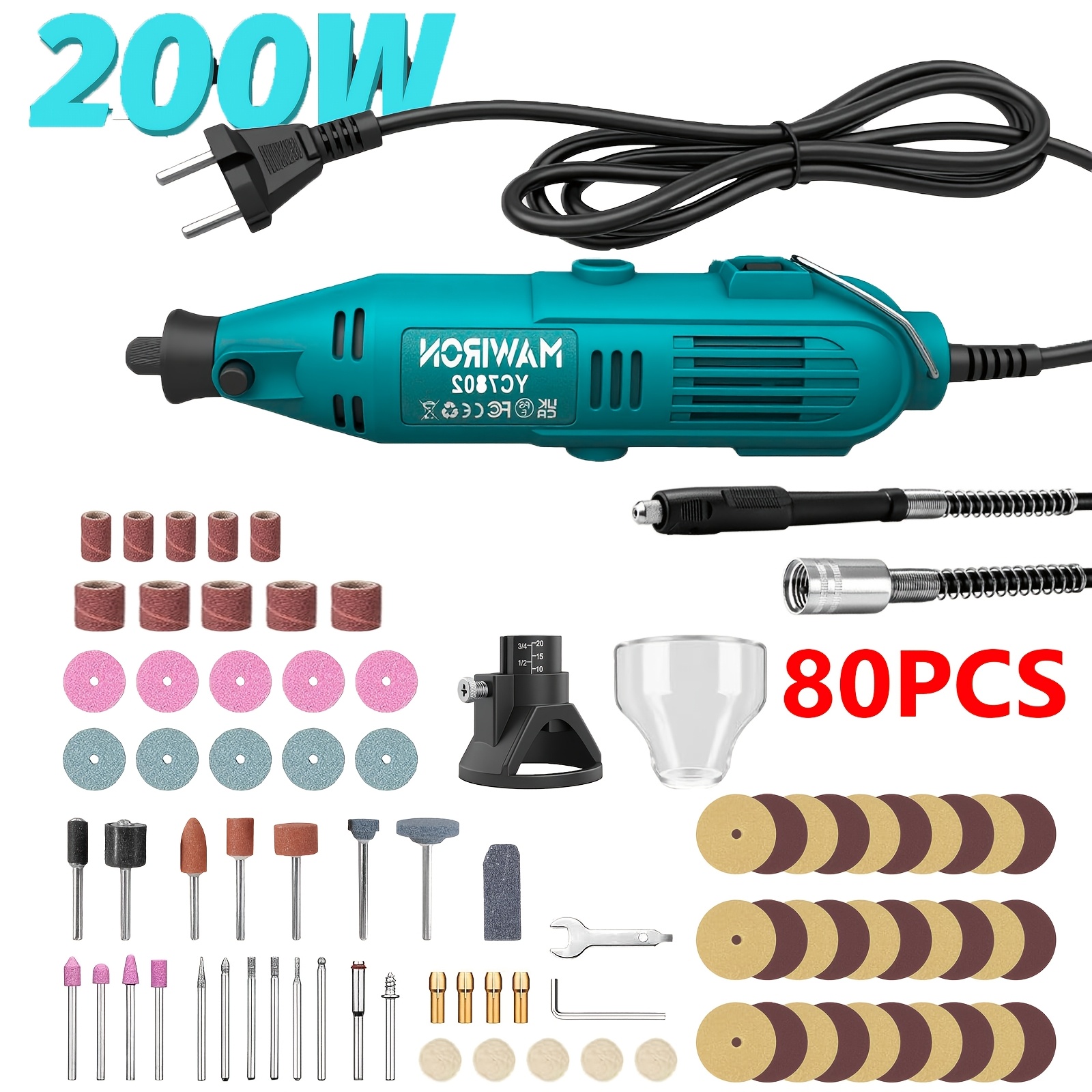 Image of 80pcs 200w Multifunction Tool Turning Tool Grinder Grinder 220v Professional Turning Tool Set For Cleaning, Grinding, Sharpening, Polishing, Christmas, Halloween Decorations(green, 10000-28000rpm)
