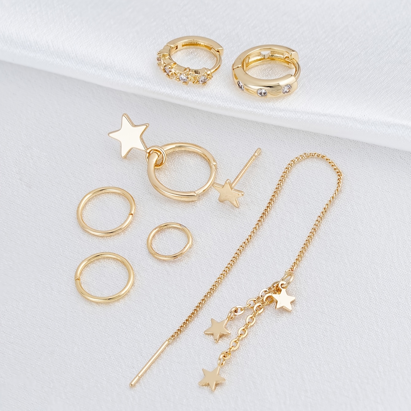 TEMU Parure de 8 boucles d'oreilles tendance pour femme, élégantes créoles vintage avec pendentif chaîne à franges et étoile, adaptées pour et les