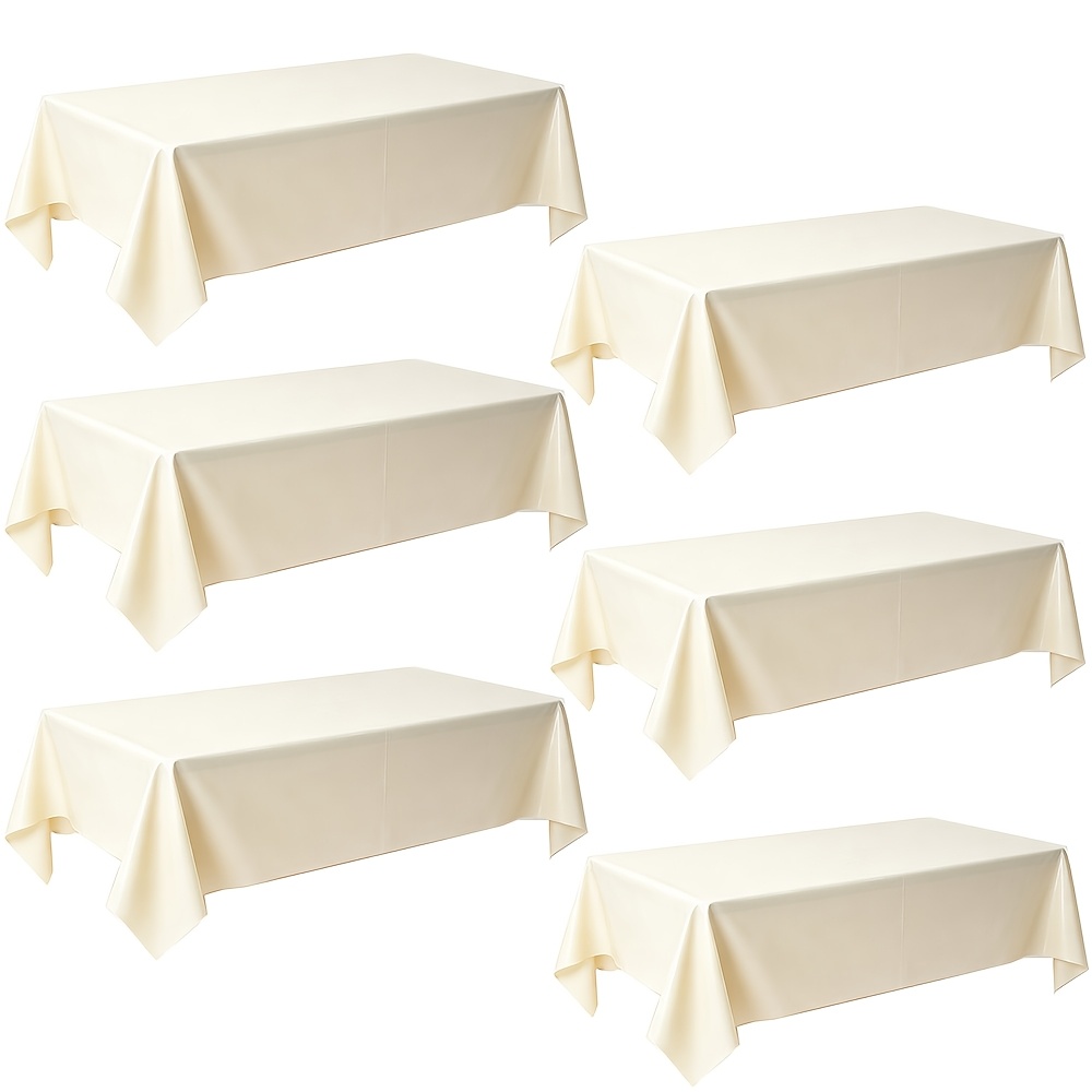 TEMU Ensemble de 6 nappes 137 cm x 178 cm, nappes jetables rectangulaires , nappes en plastique beige, idéales pour les fêtes, les vacances et les