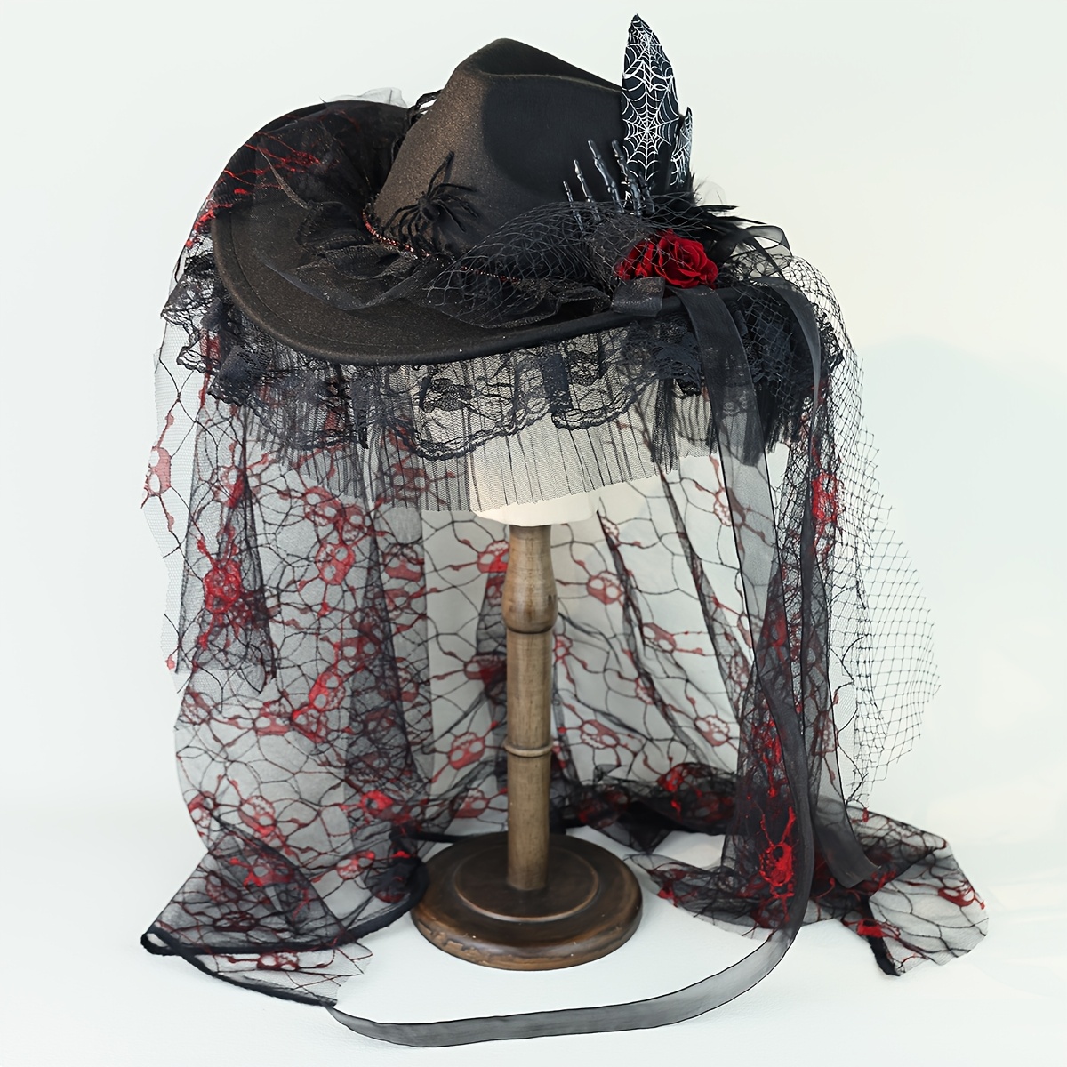 TEMU 1 Haut-de- pour femme de style gothique avec rose simulée et toile d'araignée pour Halloween, convient pour d'Halloween, les séances photo à