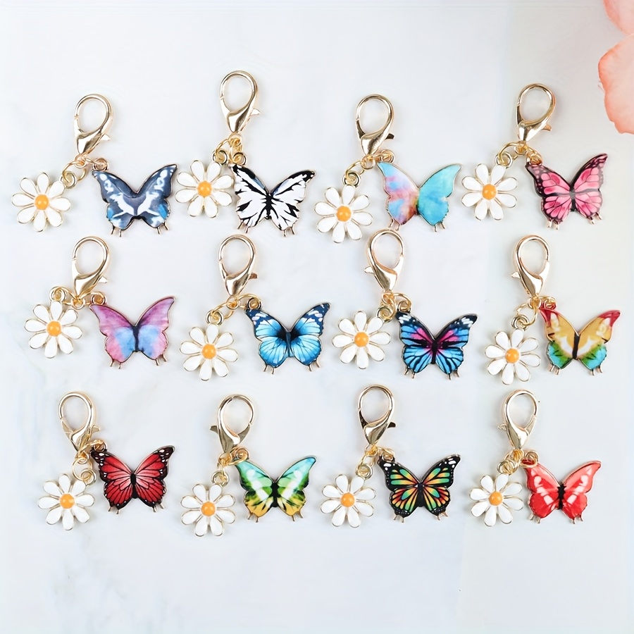 TEMU 12 pièces Porte-clés Papillon Marguerite Émaillé Coloré à Effet Huile, Charmes de Sac Main, Design Thème Animalier Tendance, Idéal comme Cadeaux