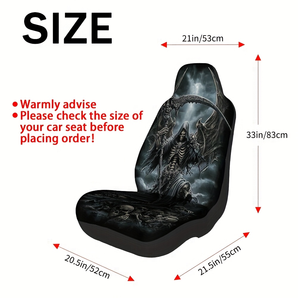 TEMU 2pcs, Dark Reaper Print Car Seat Covers, Soft Padding, Durable And Washable Fabric, Stylish Front Seat Coverss For Women And Men, Perfect Gift