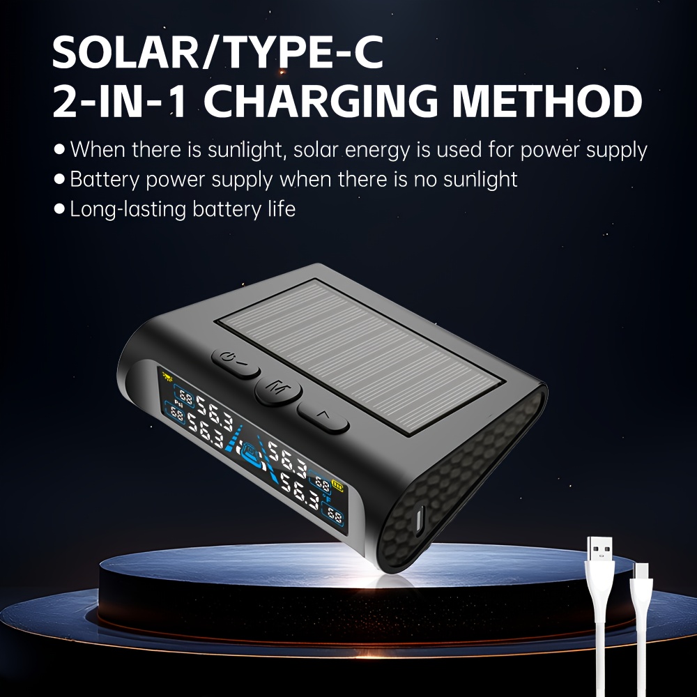 Ynf Tire Pressure Monitor: 4 External Sensors Compatible Real-time Tire Pressure Temperature Monitoring Non-destructive Installation Vibration Sensor Switch Practical And Convenient