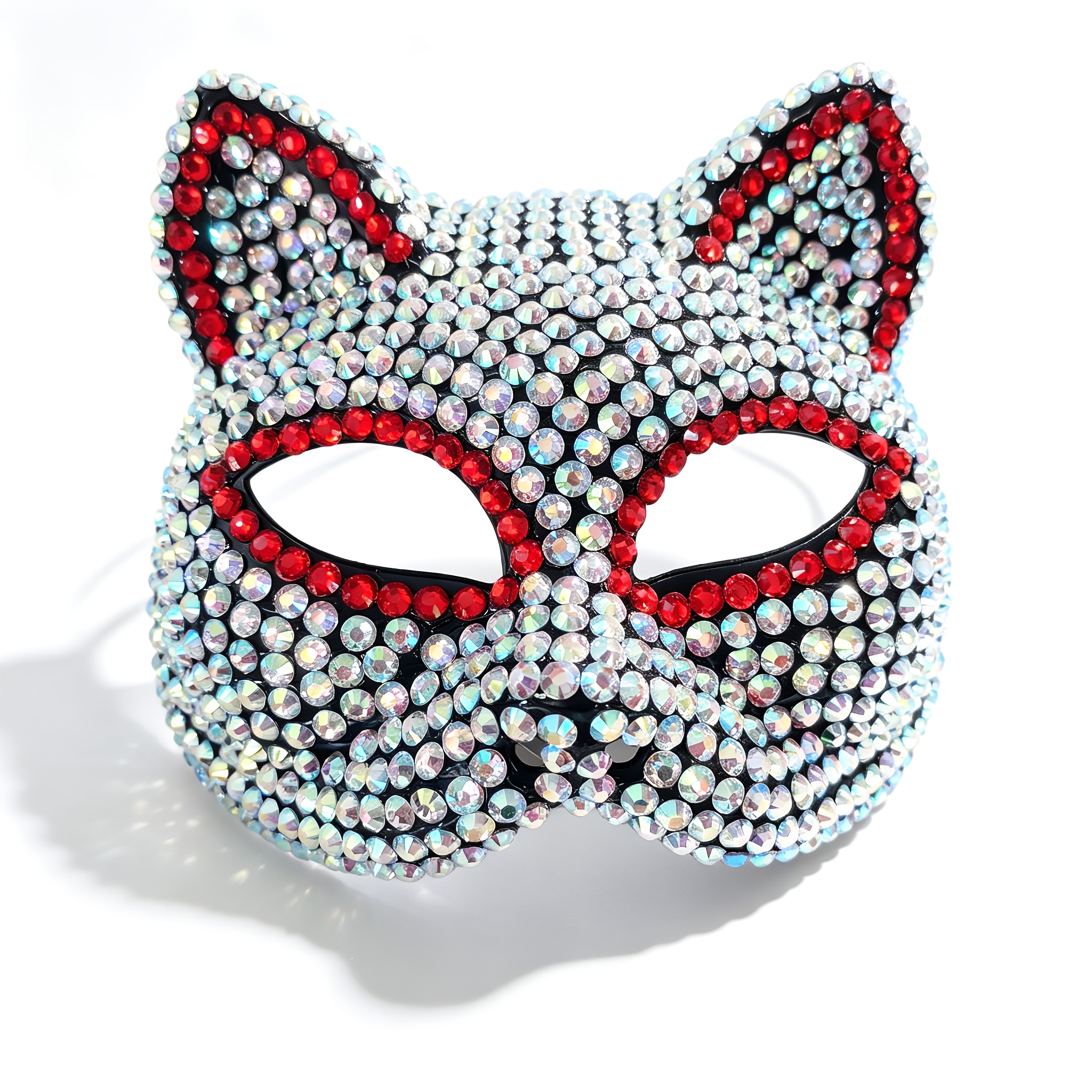 Color-Block Trim Rhinestone Cat Ear Mask with 3D Ears