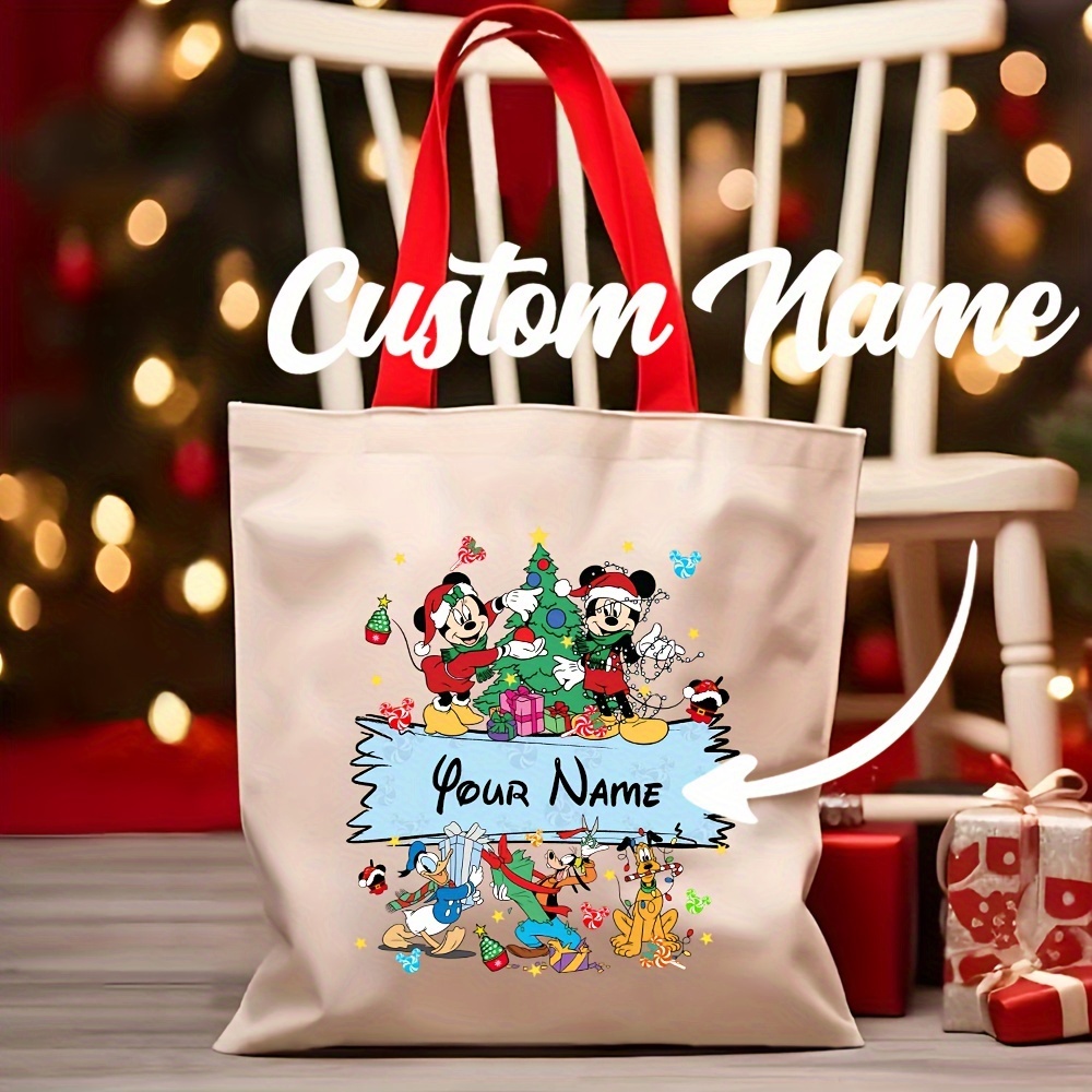 

1pc Customizable Christmas Tote Bag, Satchel, Personalized , Unlined, No-closure , , For