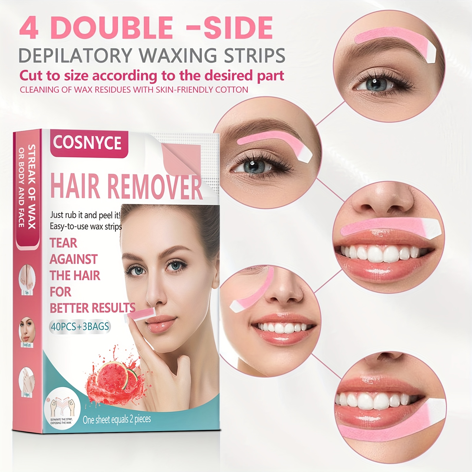 Labios Tiras Para Depilar Cejas 40 Tiras Cera Depilación Rápido
