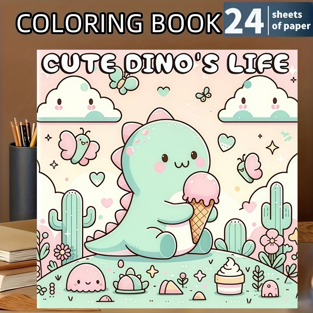 Image of Cute Dinosaur Life: A Fun Coloring Book For Adults And Teens, Telling Adventurous Stories Of Adorable And Dinosaurs ( Coloring), Featuring 24 Designs Around Cute Dinosaurs