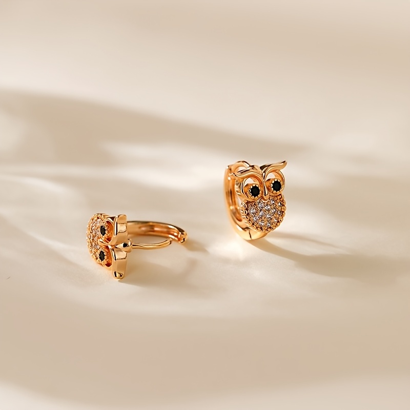 TEMU 2pcs Cute Micro-pave Synthetic Zirconia Owl Women's Ear Hooks, Niche All- Sense Animal Stud Earrings Suitable For Women' Wear