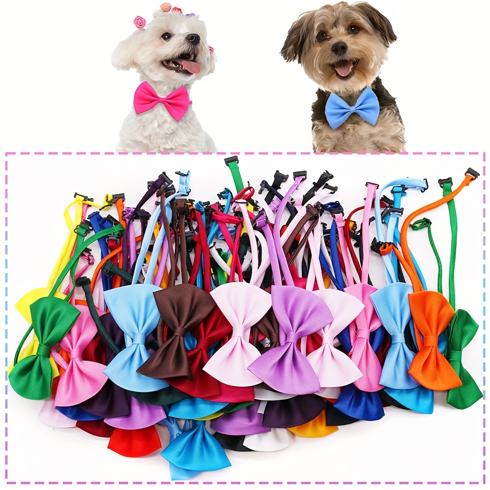 

10pcs Vibrant Bowknot Pet Collars - Adjustable, Machine Washable Polyester In Assorted Colors For - Ideal For Parties & Holidays, Dog Collar Accessories