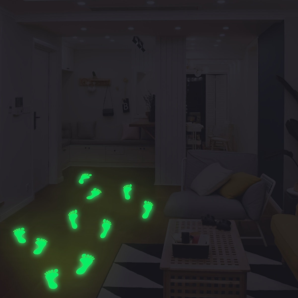 

Boho Glow In The Dark Footprints Stickers - Luminous Self-adhesive Pvc Floor & Wall Decals For Living Room, Bedroom, Corridor - Decorative Removable Night Light Fluorescent Footprint Murals