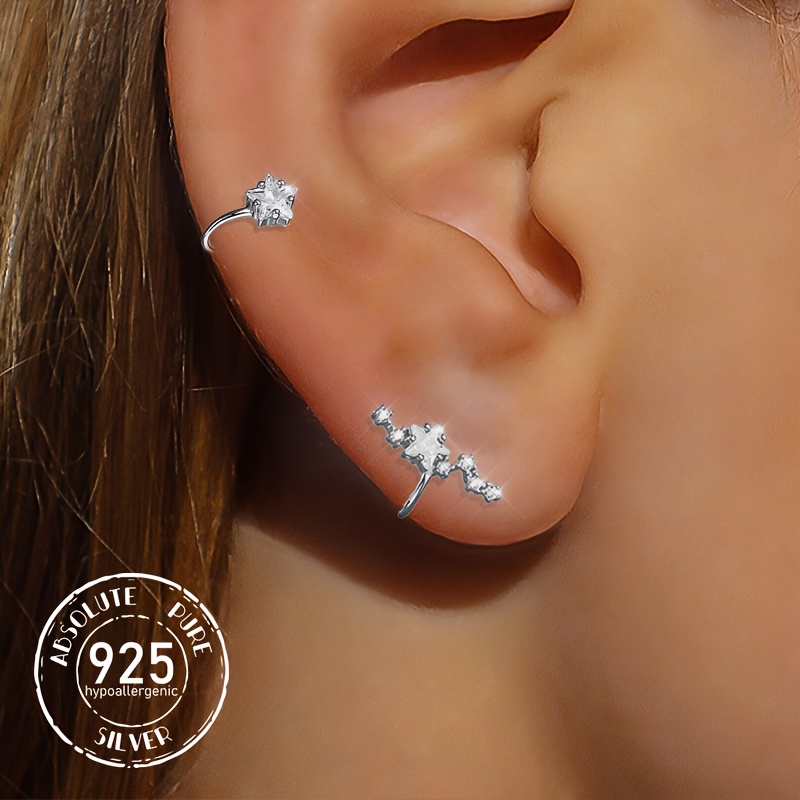 

A Pair Of Simple And Elegant S925 Silver Sterling Ear Clips, Suitable For Gifting, Low Allergy, Set With Zirconia