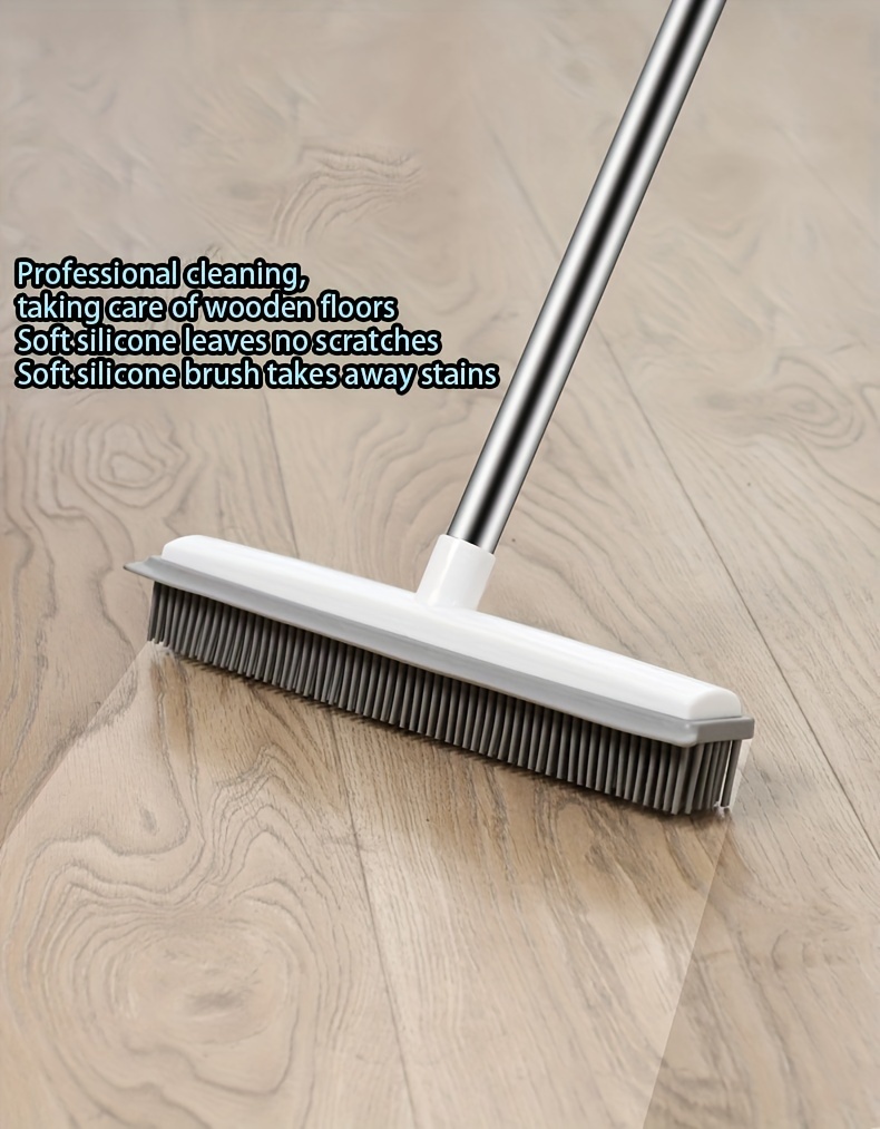 1pc extendable rubber broom with scraper stainless steel silicone multi function floor brush for carpet hardwood tile window cleaning retractable pet hair removal tool for living room bedroom outdoor toilet kitchen broom sweeping floor details 4