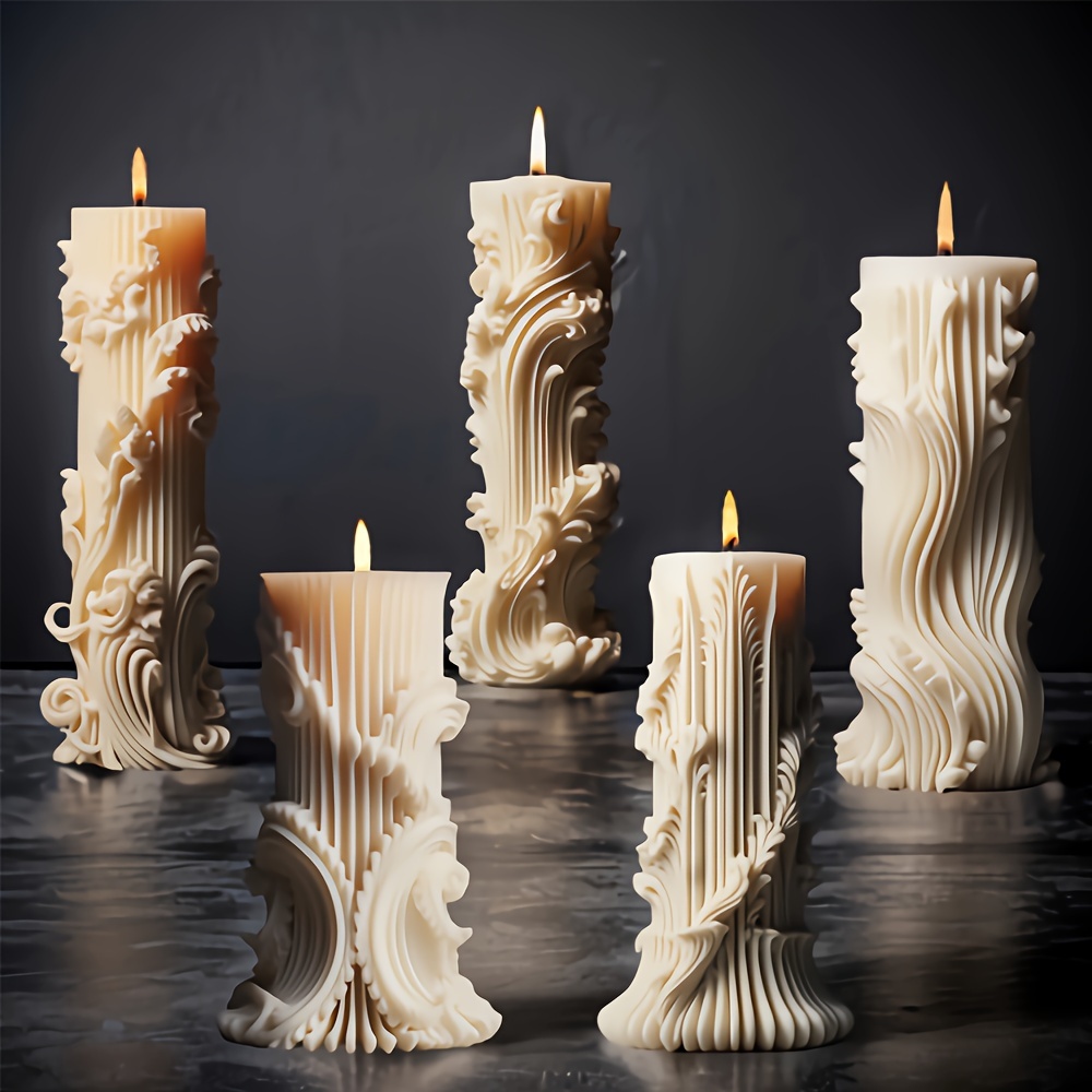 

5pcs/set European Cylinder Aroma Candle Mold Set - 3d Embossed Simple Pillar Shape, Diy Handmade Resin Molds Clay Molds Candle Molds, Art Decoration Wedding Party Supplies