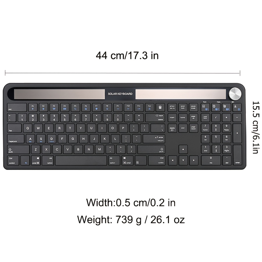 Jomaa USB Wireless Keyboard Solar Light Power Keyboard Full Size Solar Bluetooth Keyboard for Computer/Laptop/Tablet