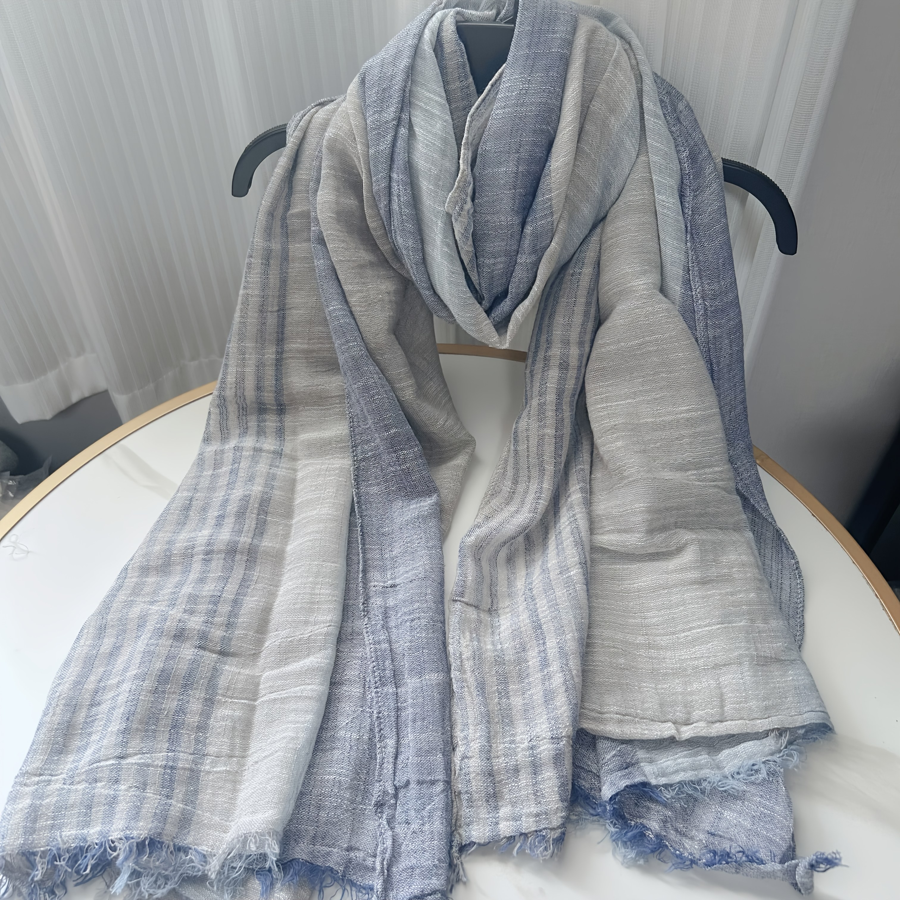 Image of 1pc Striped Color- Casual Scarf, Large Size Lightweight Soft Scarf For Outdoor Leisure And Vacation Use