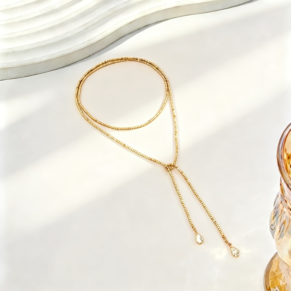 Women's Adjustable Y-Shaped Square Beaded Layered Necklace