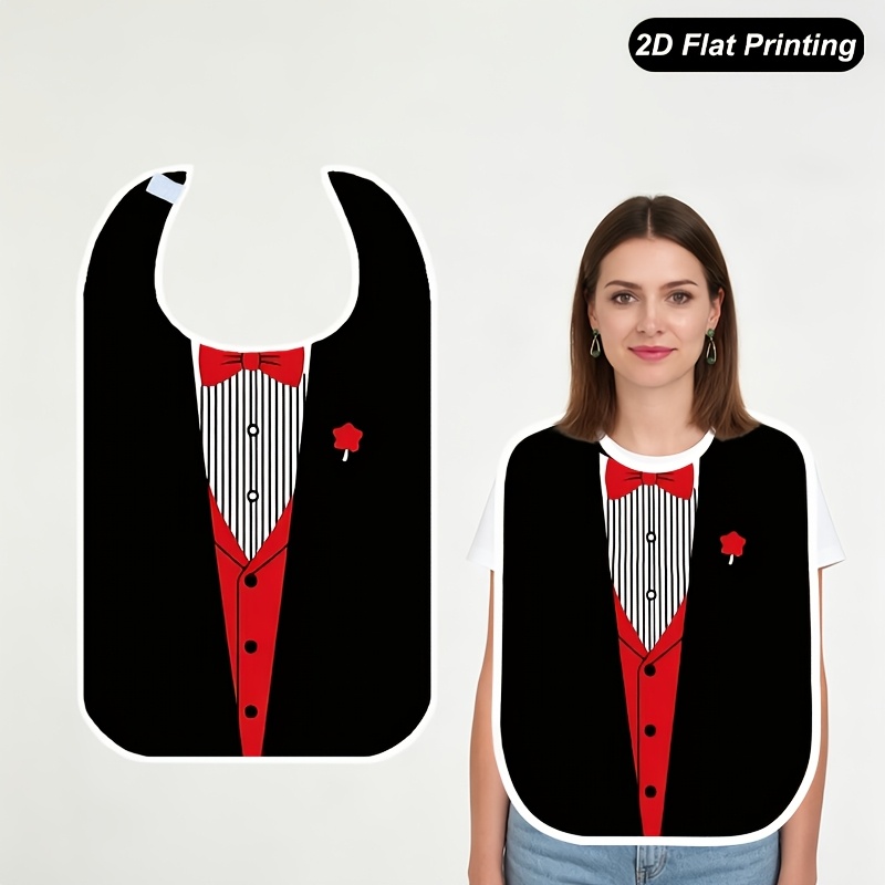 TEMU 1pc Adult Bib, Red Tuxedo Design 2d Flat Print Design, Dining For Adults Bib, Suitable For Home, Restaurants, Kitchens, Dining Table, Parties,