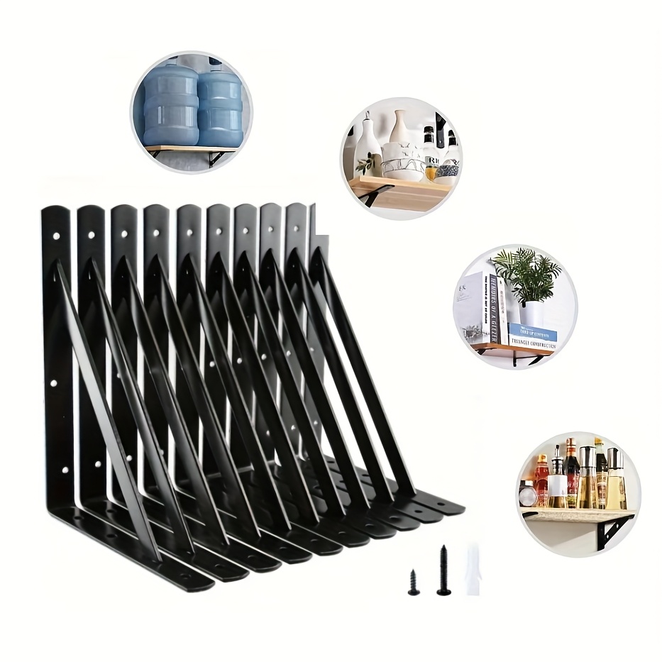 TEMU 12pcs L8 X H 6" Black Heavy Duty Shelf Brackets With Screws Metal Shelf Brackets Shelf Support Angle Brackets For Shelves L Brackets Heavy Duty