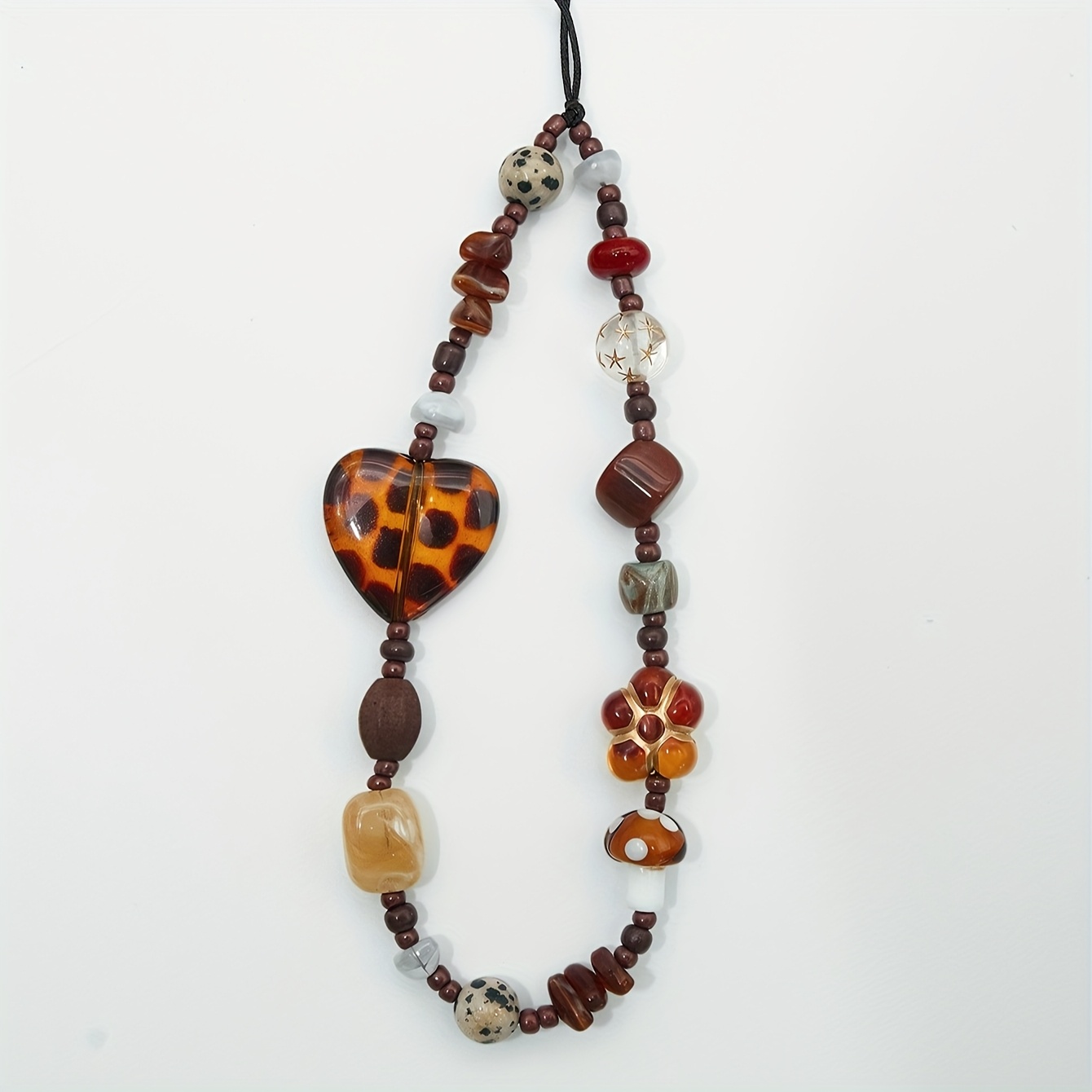 1pc Cold Lanyard Pendant Retro Creative Lanyard Phone Case Chain Leopard Love Beaded Mobile Phone Chain