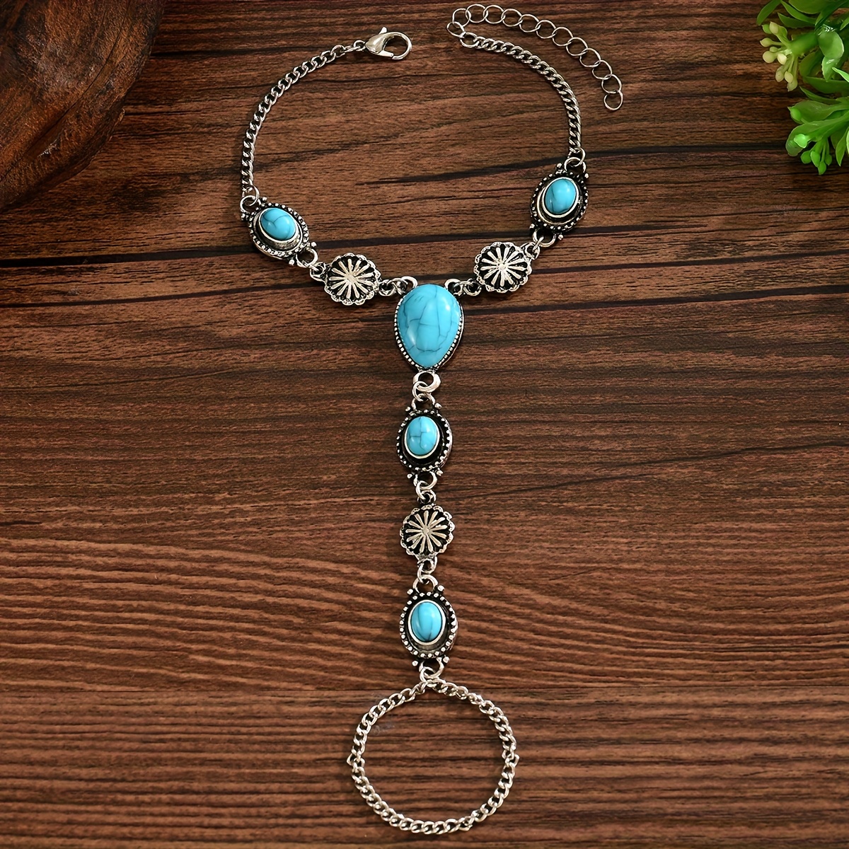 TEMU 1 Pulsera Retro Étnica para Mujer Estilo Bohemio Metal Estilo Aleación de de Agua Raya de Pequeña Flor Diseño Único Pulsera de Dedo Diaria
