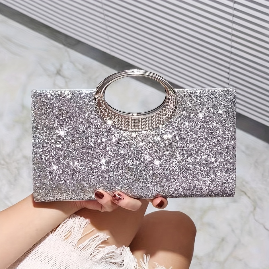 Clutch da Sera Elegante con Paillettes Dorate e Tracolla Rimovibile  Chiusura a Borsa per Matrimoni, Gala, Ballo di Fine  Mediorientale,