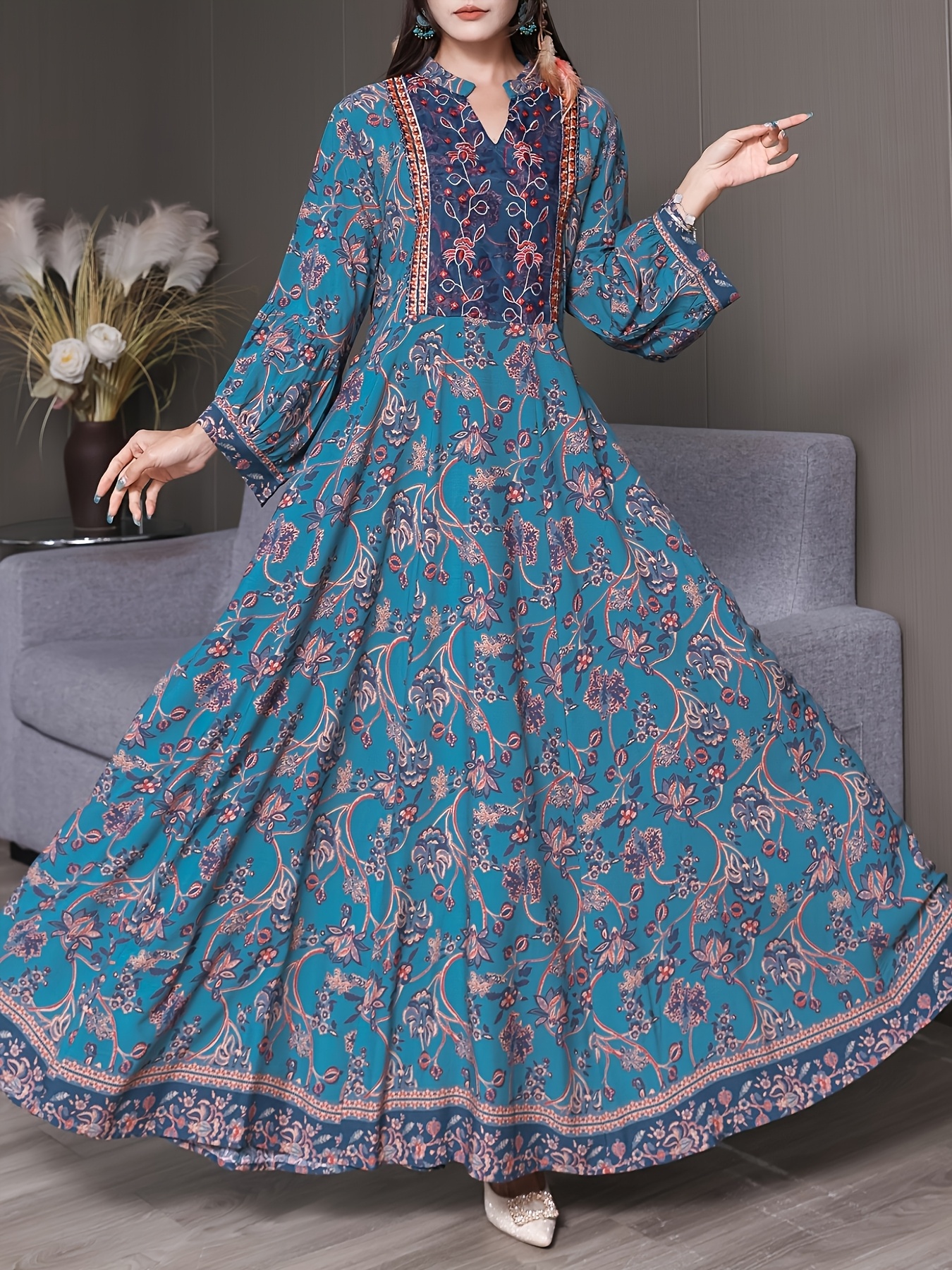 womens elegant middle eastern bohemian maxi dress floor Temu New