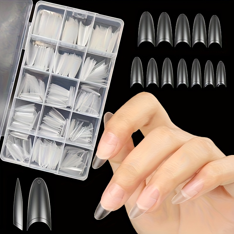 TEMU Medium-sized Oval-shaped Nail Tips, 320 Pieces Of Soft Gel X Nail Tips Oval Round Matte Transparent False Nails Half Cover Acrylic False Nail