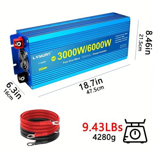 pure sine inverter 3000w 6000w peak car power inverter 12v 24v to ac 110v 120v with 3 ac sockets led display car power inverter for vehicle home solar system