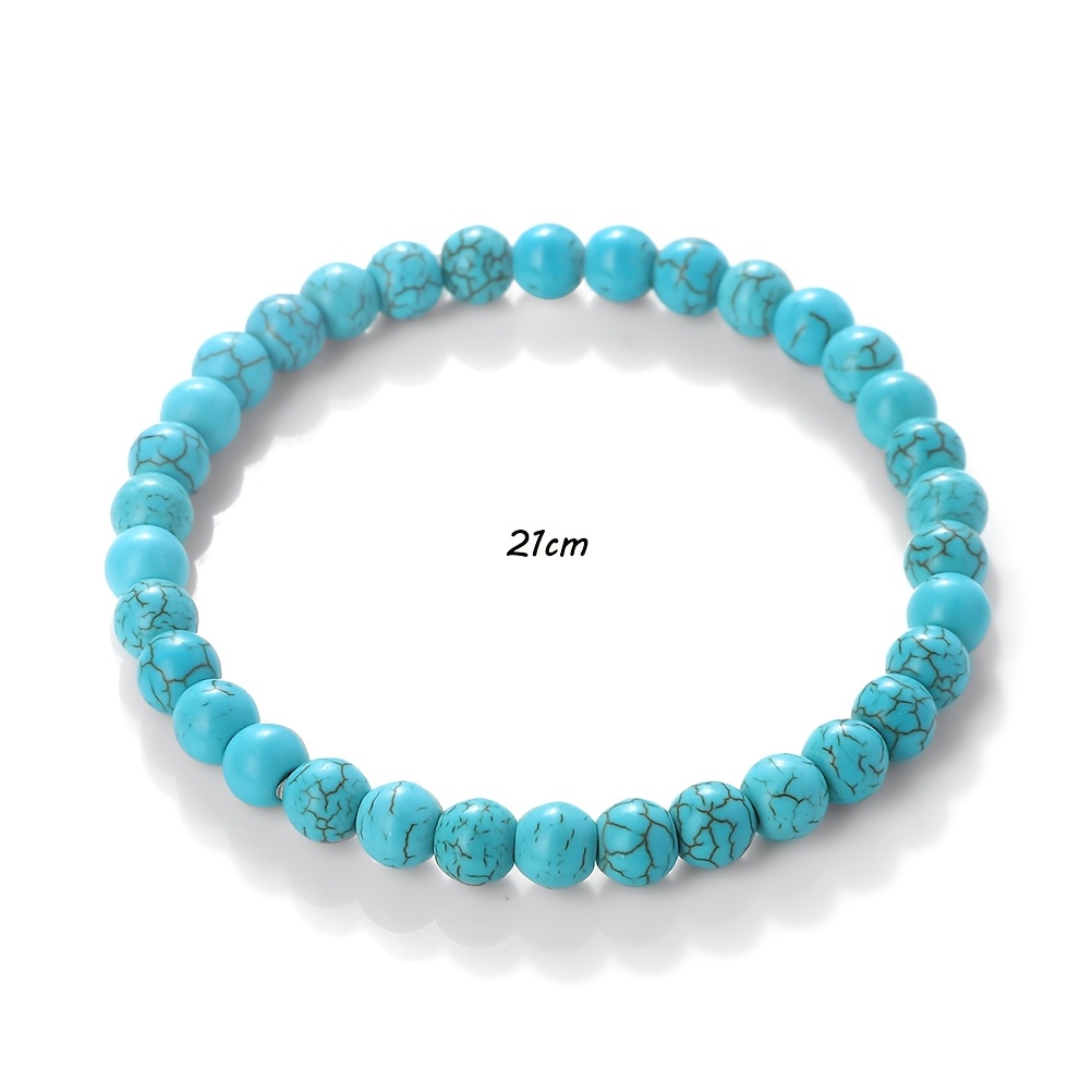 TEMU 1 braccialetto da con cordino elastico blu turchese da 6 mm e perline, regalo per donna, stile , per le vacanze, regalo di compleanno per