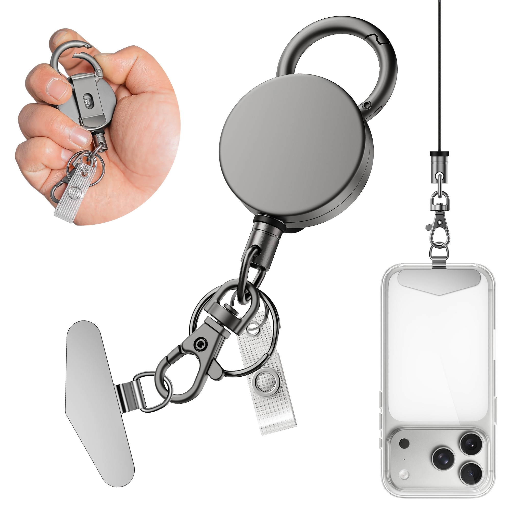 E-shop Einziehbares Handy-Umhängeband, strapazierfähige Diebstahlsichere Handy-Leine aus Metall mit Gürtelclip Karabinerhaken, universeller Anker