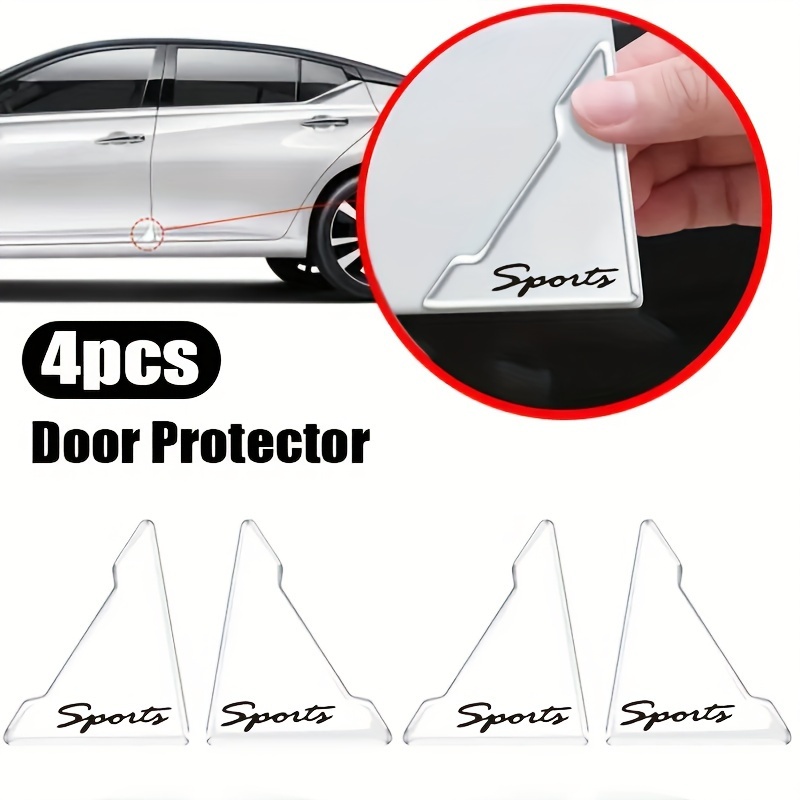 

4pcs Car Door Corner Protectors - Transparent Pvc Anti-collision Stickers With "sports" Design For Vehicle Safety, Car Door Protector