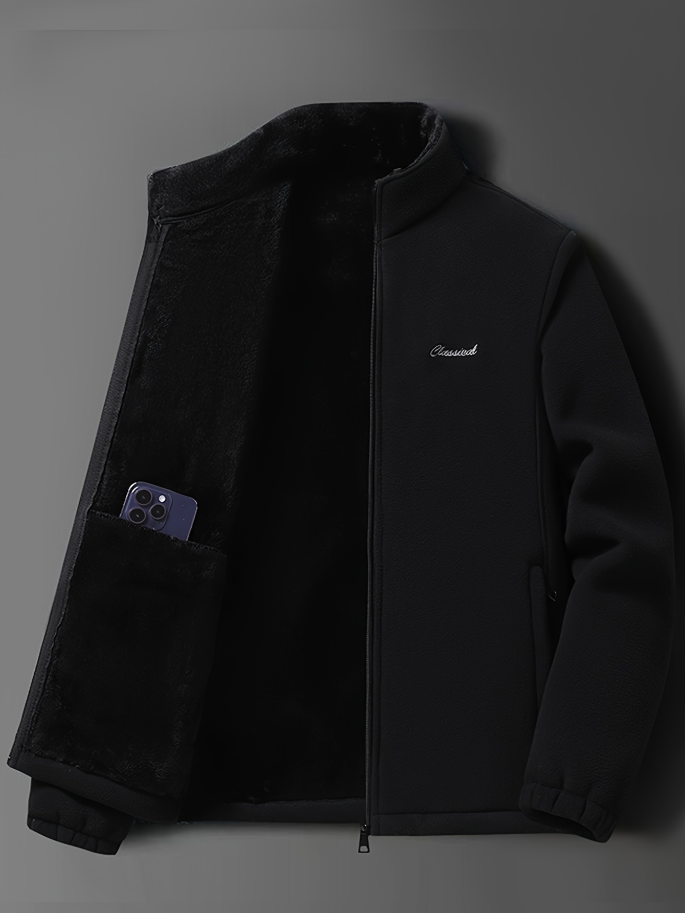 MIANZHI Erkek Rahat Polar Kazak Ceket, AD-658JR, Polyester, Düz Renk, Yüksek Yaka, Uzun Kollu, Kemersiz, İlkbahar/Sonbahar, Cepli Açık Hava Sıcak Mont, Normal Kalıp, Erkekler İçin