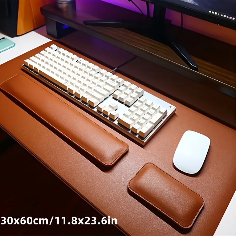 TEMU Three-piece Set Office Desk Mat - Large Computer Desk Mouse Pad, Anti-slip Protective Pad, Includes Keyboard Pad & Mouse Wrist Support.
