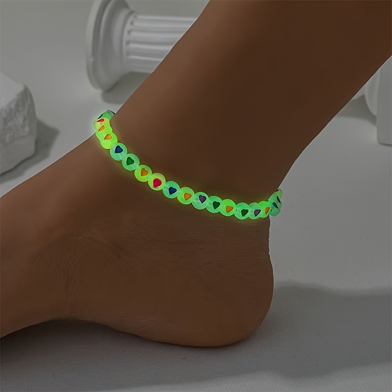 Image of Bohemian Colorful -the-dark Beaded Anklet, Simple Handmade Elastic Women's Anklet, Suitable For Parties And Couples Wear
