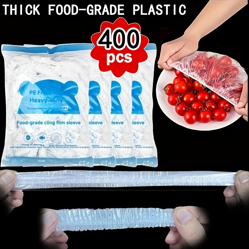 TEMU 400pcs Set Of High-quality Reusable Food Covers - Made Of Thick Transparent Plastic And With Elastic Sealing Strips To Airtight Preservation, An