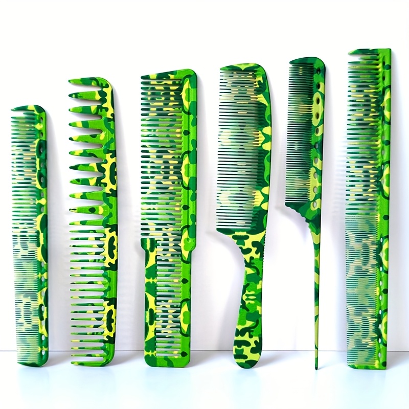 Image of 6pcs Set Pattern Camouflage Haircut Comb For Barbershop Unisex Hairbrush Men's Hairdressing Styling Comb Texture Oil Head Comb