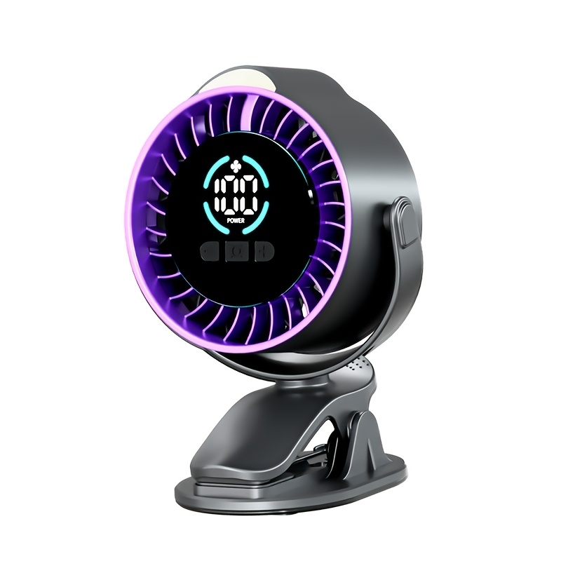 TEMU 3in 1 Usb Rechargeable Clip On Fan, 100 , 7 Blade , 10w Power Brushless Motor Quiet, Portable, Led Display & Ambient Night Light, 720° Universal