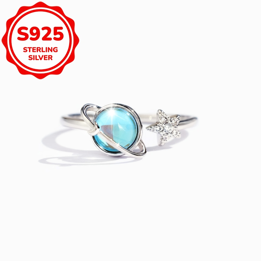Women's S925 Silver Star Moon Earth Ring