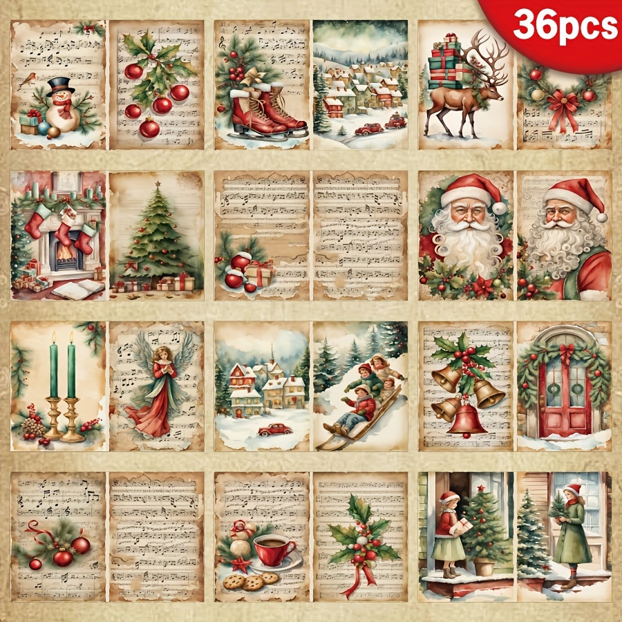 

36 Sheets A5 Merry Christmas Bird Paper, 100gsm, Santa Scene, For Scrapbooking, Diy, Holiday Handmade Greeting Cards, Packaging, Bullet Journals, Craft Supplies, Decoration