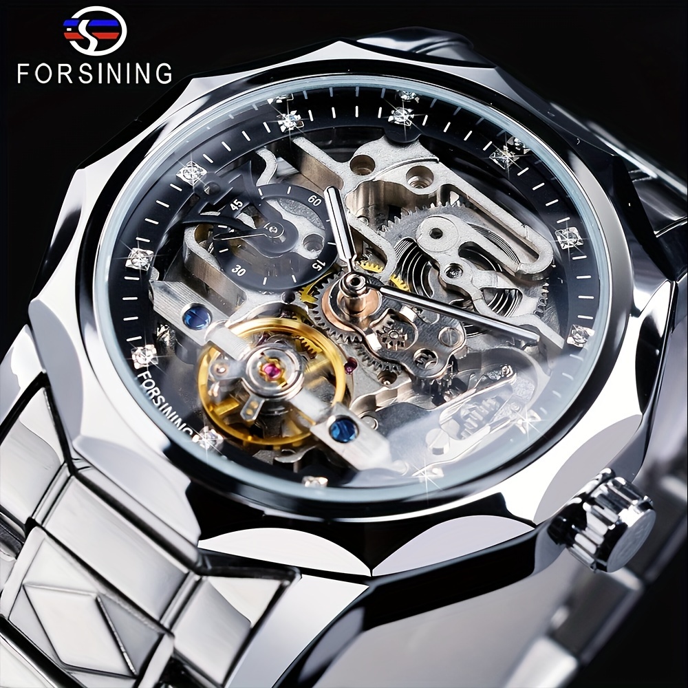 

Forsining Fashion Men's Hollow Mechanical Watch, Stainless Steel Automatic Tourbillion Luminous Display Wristwatch