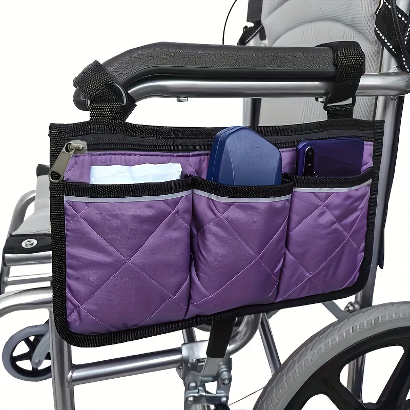 side storage bag with multiple pockets for wheelchair armrests suitable for hanging on  