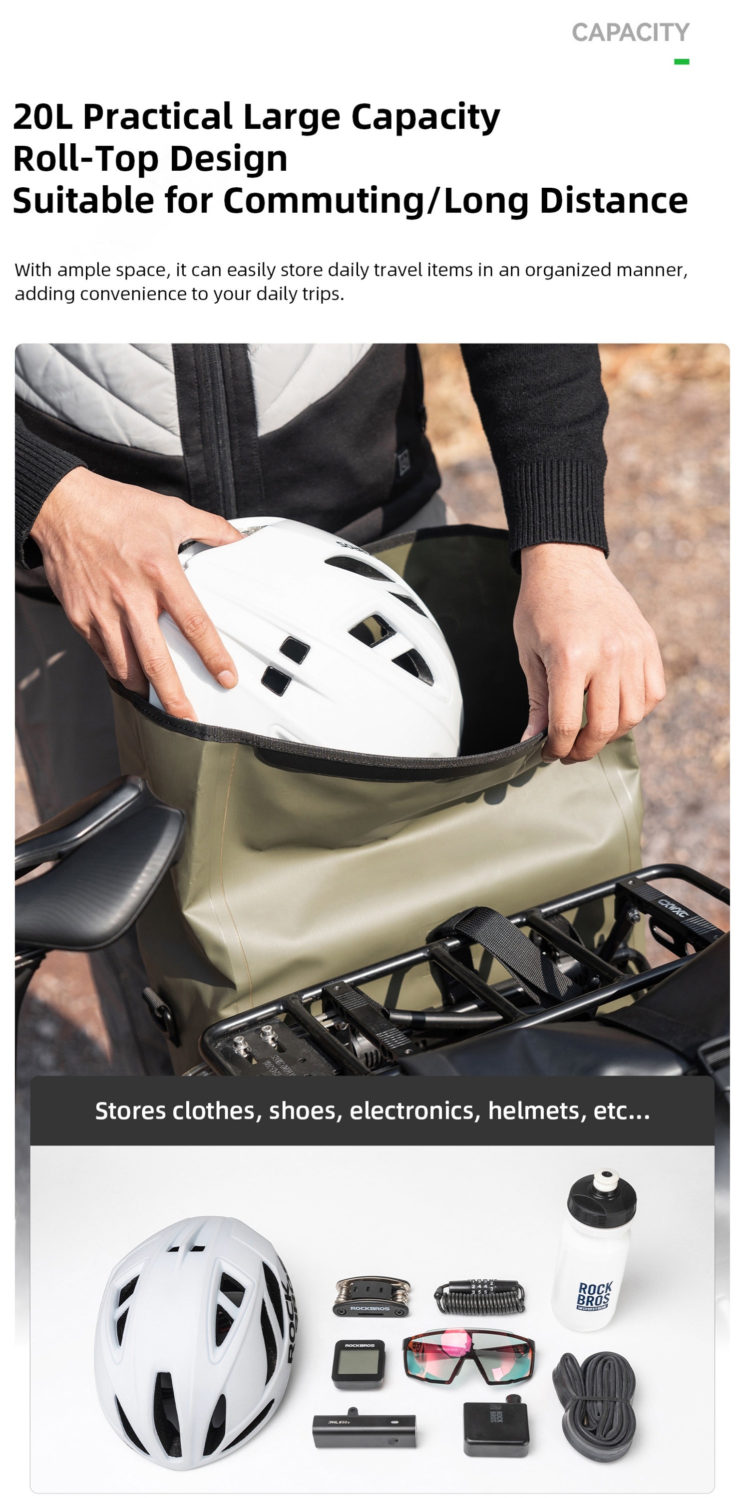 Waterproof Bike Pannier Bag 20L Big Capacity Bicycle Rear Rack Bag Shoulder Bag Handbag Travel Cycling Accessories